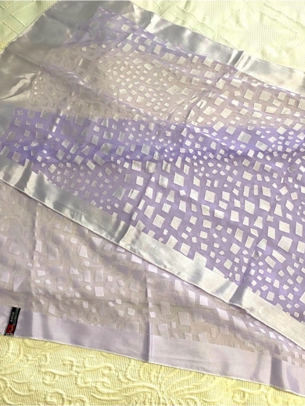 Light Lavender Geometric Satin-Trim Scarf